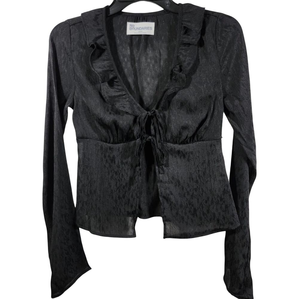 No Boundaries Womens Sheer Ruffle Tie-Front Blouse XL 16-18 Whimsigoth Victorian